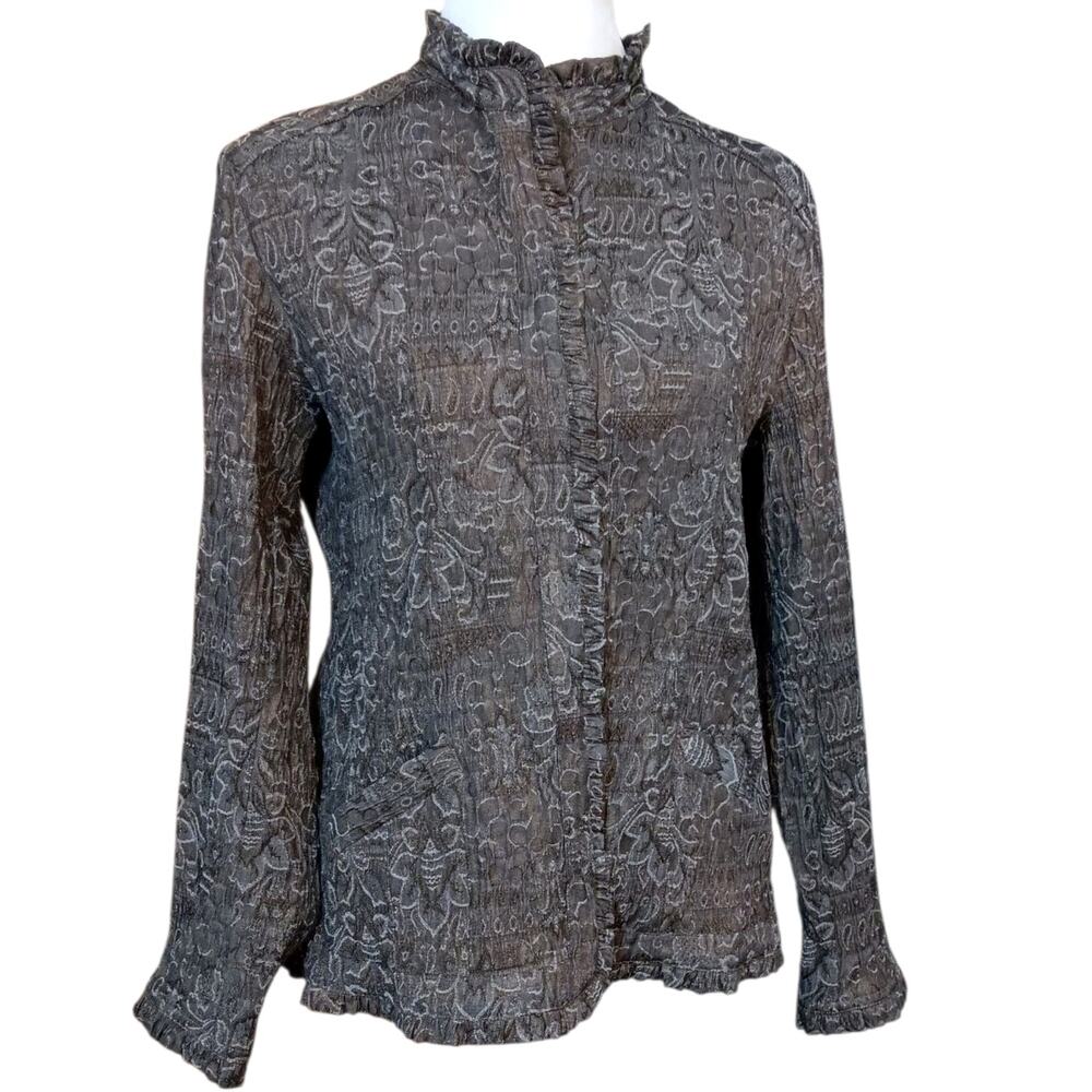 Y2K Gothic Punk Victorian Style Jacket XL Dark Academia Art Embossed Neck Ruffle